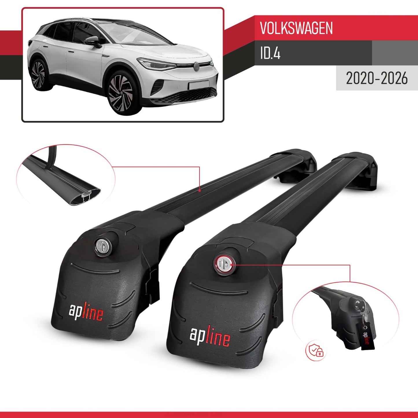 Compatible con Volkswagen ID.4 2020-2025 ACE-2 Barras de Techo Auto Portaequipajes Barras Transversales Negro Aluminio 2 Barras