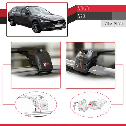 Compatible con Volvo V90 2017-2025 ACE-2 Barras de Techo Auto Portaequipajes Barras Transversales Negro Aluminio 2 Barras