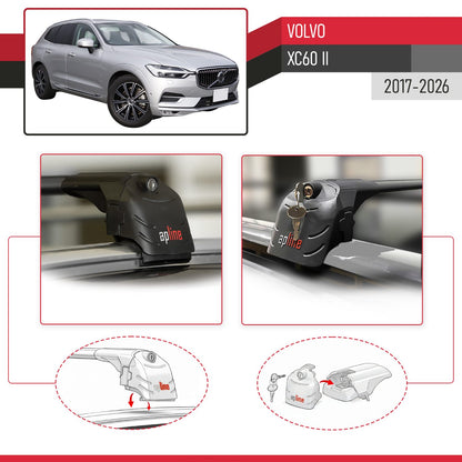 Compatible con Volvo XC60 II 2017-2025 ACE-2 Barras de Techo Auto Portaequipajes Barras Transversales Negro Aluminio 2 Barras