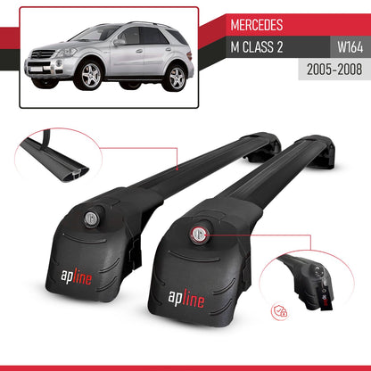 Compatible con Mercedes Clase M 2 (W164) Pre-Facelift 2005-2008 ACE-2 Barras de Techo Auto Portaequipajes Barras Transversales Negro Aluminio 2 Barras