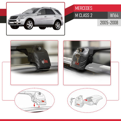 Compatible con Mercedes Clase M 2 (W164) Pre-Facelift 2005-2008 ACE-2 Barras de Techo Auto Portaequipajes Barras Transversales Negro Aluminio 2 Barras