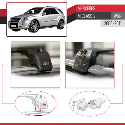 Compatible con Mercedes Clase M 2 (W164) Post-Facelift 2008-2011 ACE-2 Barras de Techo Auto Portaequipajes Barras Transversales Negro Aluminio 2 Barras