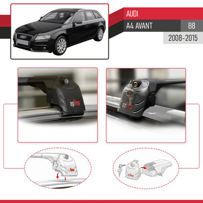 Compatible con A4 (B8) Avant 2008-2015 ACE-2 Barras de Techo Auto Portaequipajes Barras Transversales Negro Aluminio 2 Barras