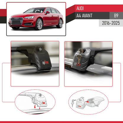 Compatible con A4 (B9) Avant 2016-2025 ACE-2 Barras de Techo Auto Portaequipajes Barras Transversales Negro Aluminio 2 Barras