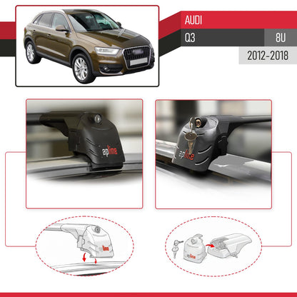 Compatible con Q3 (8U) 2012-2018 ACE-2 Barras de Techo Auto Portaequipajes Barras Transversales Negro Aluminio 2 Barras