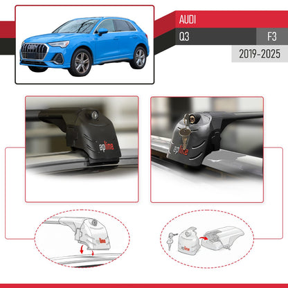 Compatible con Q3 (F3) 2019-2025 ACE-2 Barras de Techo Auto Portaequipajes Barras Transversales Negro Aluminio 2 Barras