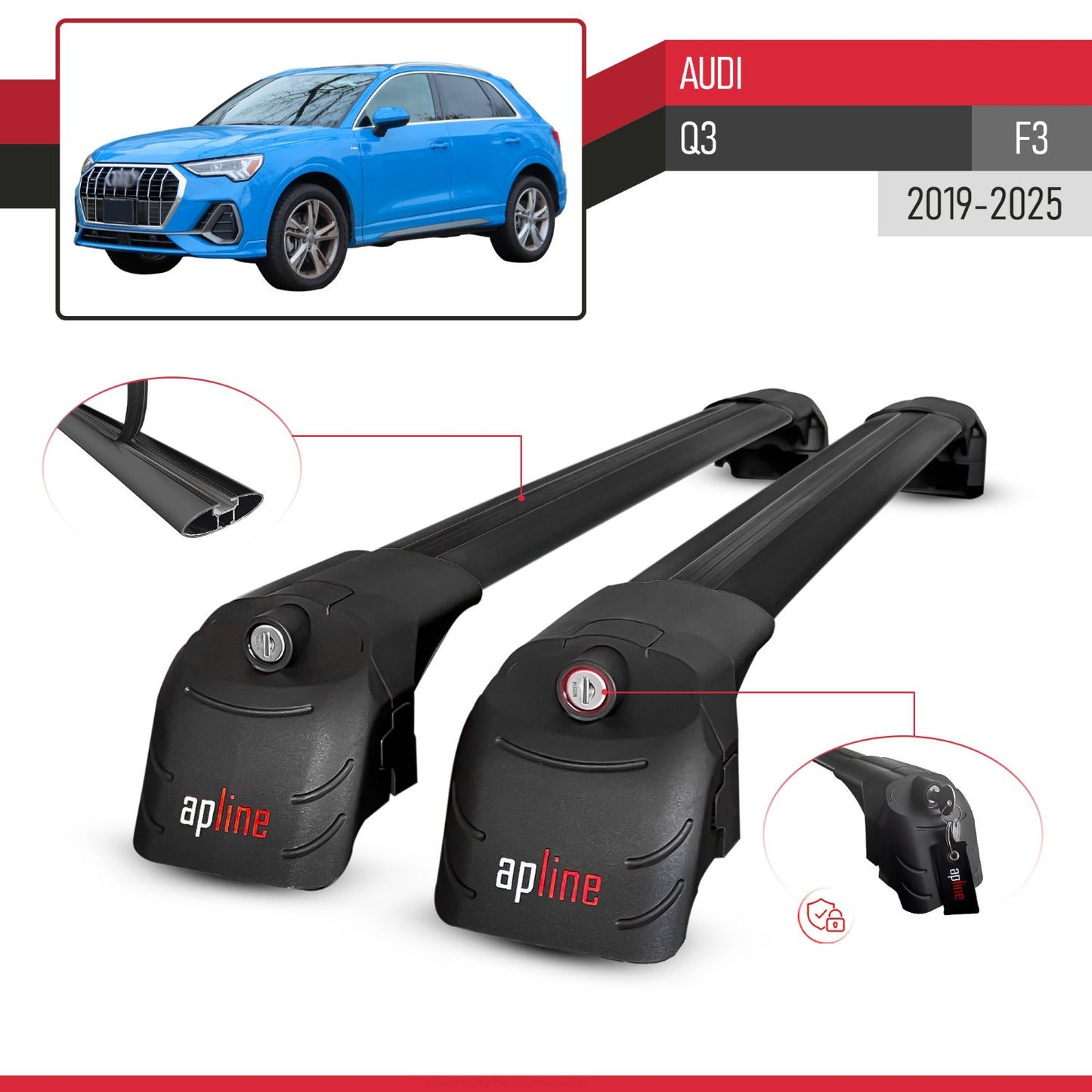 Compatible con Q3 (F3) 2019-2025 ACE-2 Barras de Techo Auto Portaequipajes Barras Transversales Negro Aluminio 2 Barras