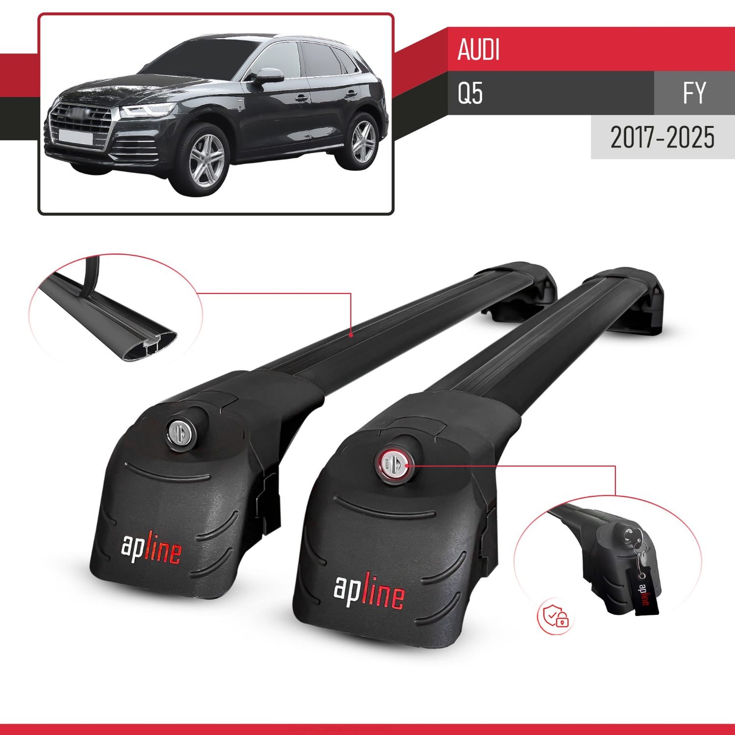 Compatible con Q5 (FY) 2017-2024 ACE-2 Barras de Techo Auto Portaequipajes Barras Transversales Negro Aluminio 2 Barras