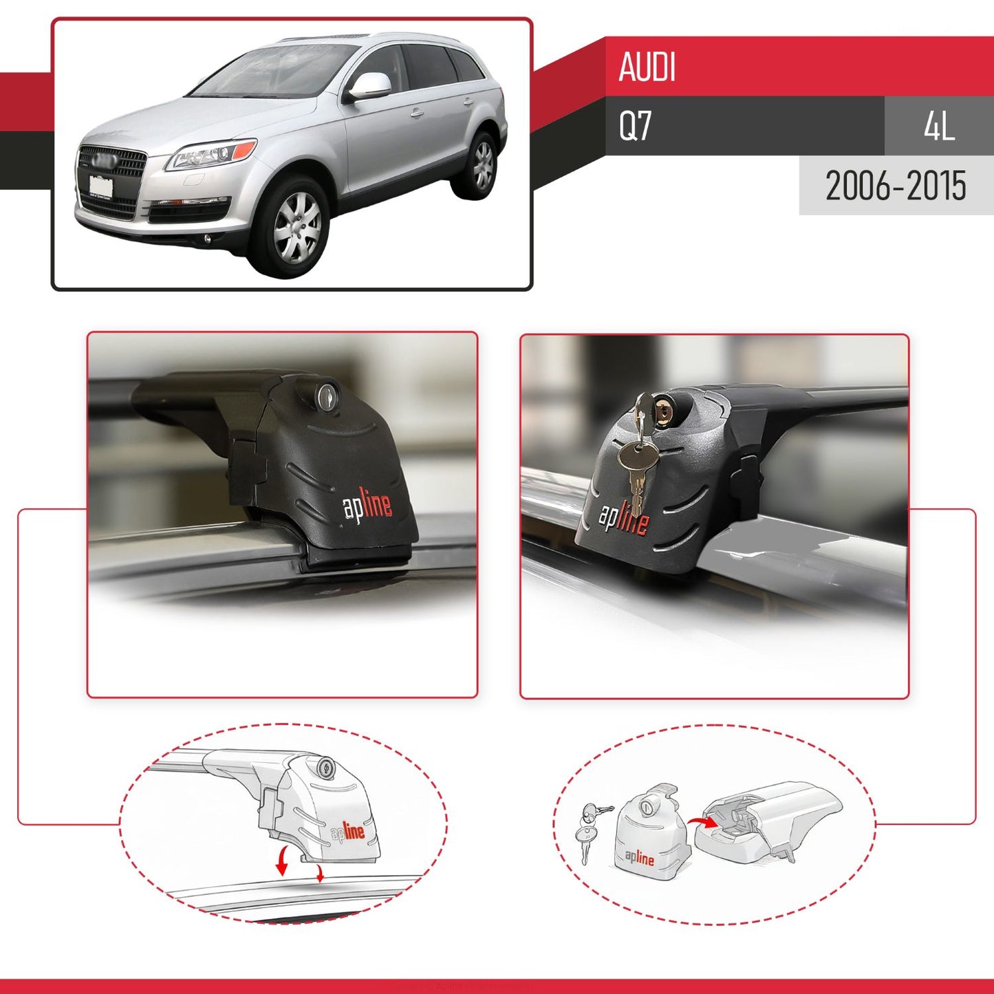 Compatible con Q7 (4L) 2006-2015 ACE-2 Barras de Techo Auto Portaequipajes Barras Transversales Negro Aluminio 2 Barras