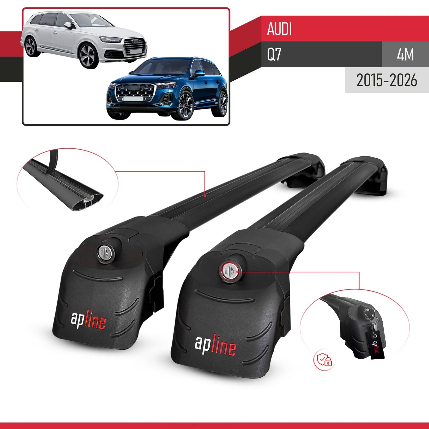 Compatible con Q7 (4M) 2016-2025 ACE-2 Barras de Techo Auto Portaequipajes Barras Transversales Negro Aluminio 2 Barras