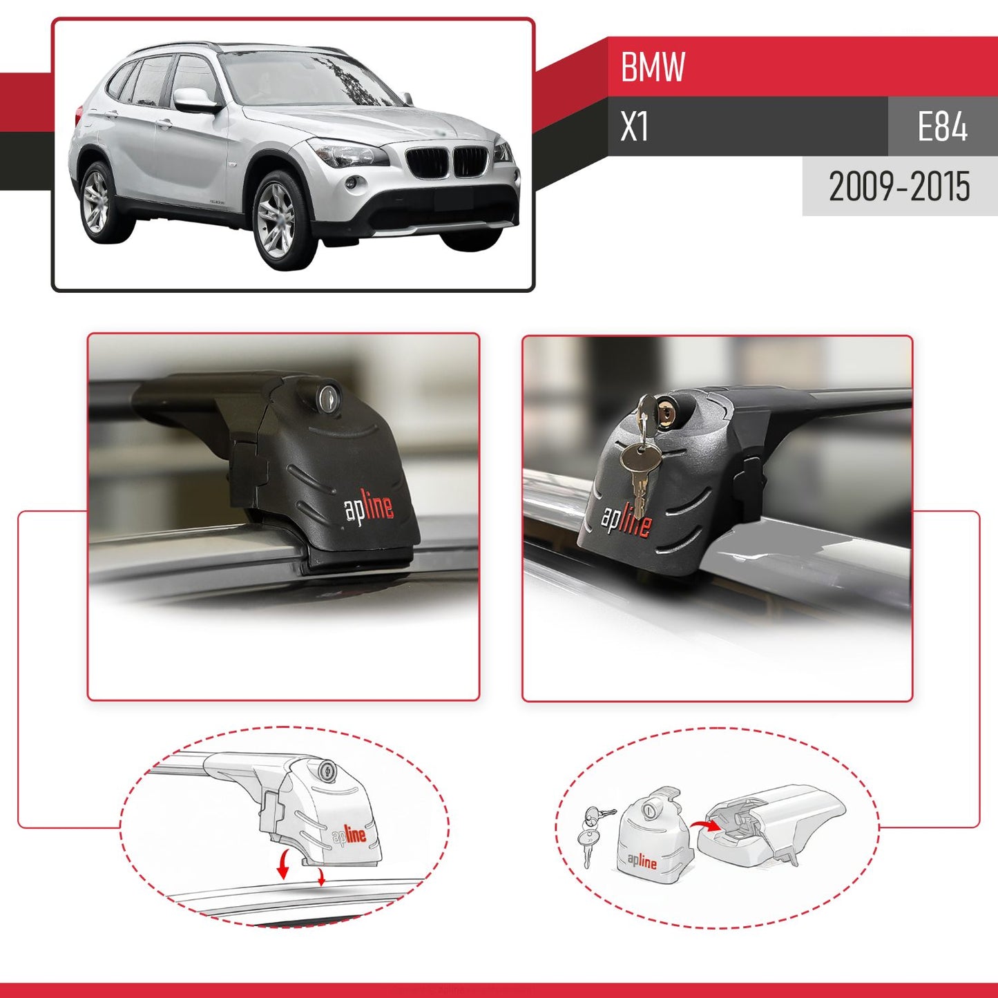 Compatible con BMW X1 (E84) 2010-2015 ACE-2 Barras de Techo Auto Portaequipajes Barras Transversales Negro Aluminio 2 Barras