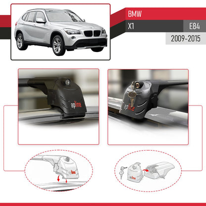 Compatible con BMW X1 (E84) 2010-2015 ACE-2 Barras de Techo Auto Portaequipajes Barras Transversales Negro Aluminio 2 Barras
