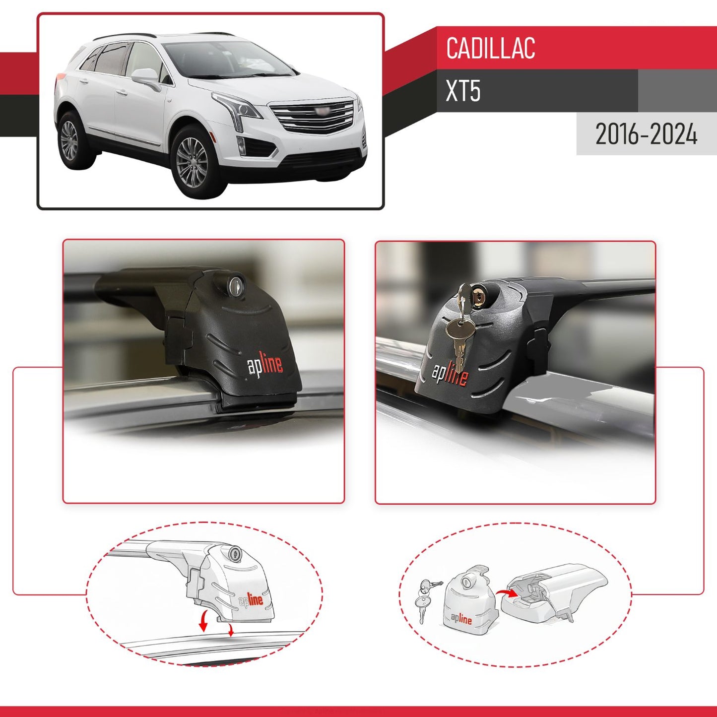 Compatible con Cadillac XT5 2017-2024 ACE-2 Barras de Techo Auto Portaequipajes Barras Transversales Negro Aluminio 2 Barras