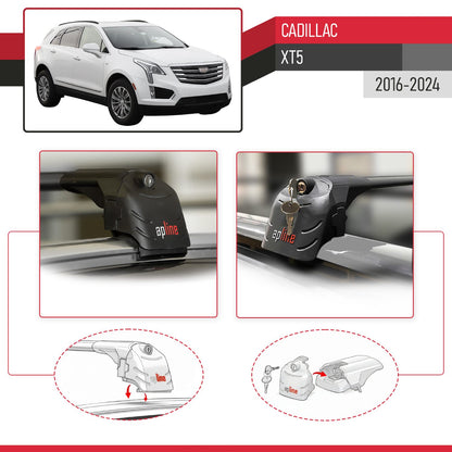 Compatible con Cadillac XT5 2017-2024 ACE-2 Barras de Techo Auto Portaequipajes Barras Transversales Negro Aluminio 2 Barras
