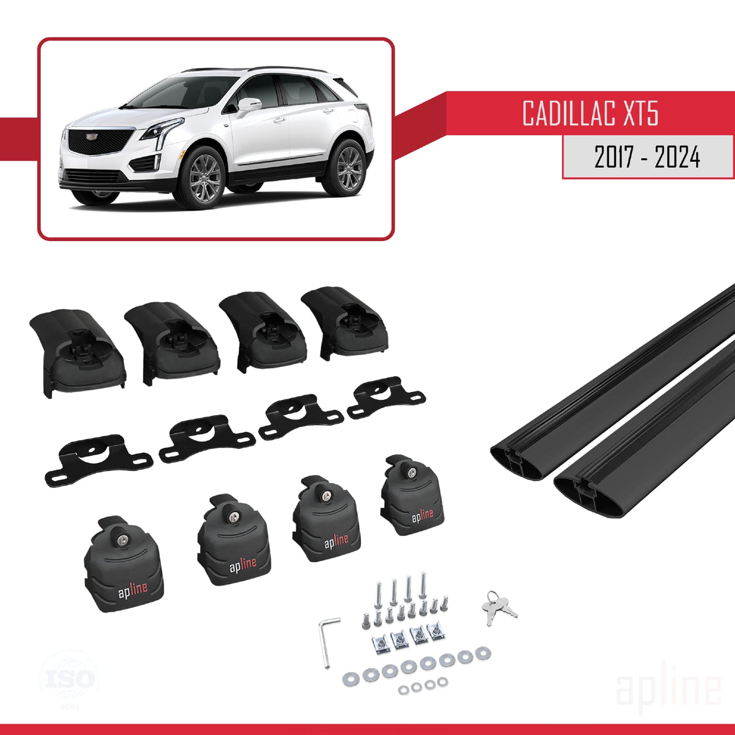 Compatible avec Cadillac XT5 2017-2024 ACE-2 Barres de Toit Railing Porte-Bagages de Voiture Noir Aluminium 2 Barres
