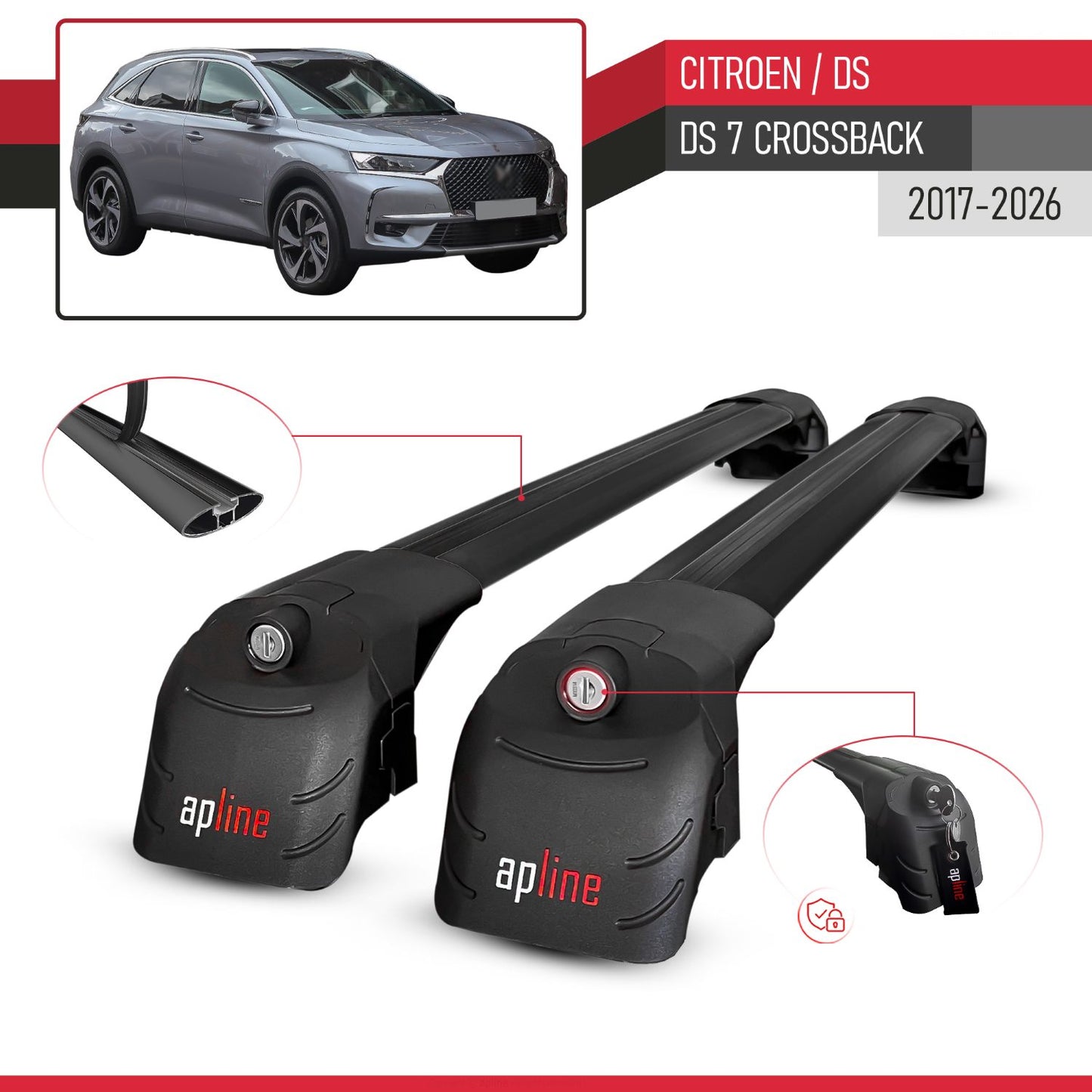 Compatible con Citroen/DS 7 Crossback 2018-2025 ACE-2 Barras de Techo Auto Portaequipajes Barras Transversales Negro Aluminio 2 Barras