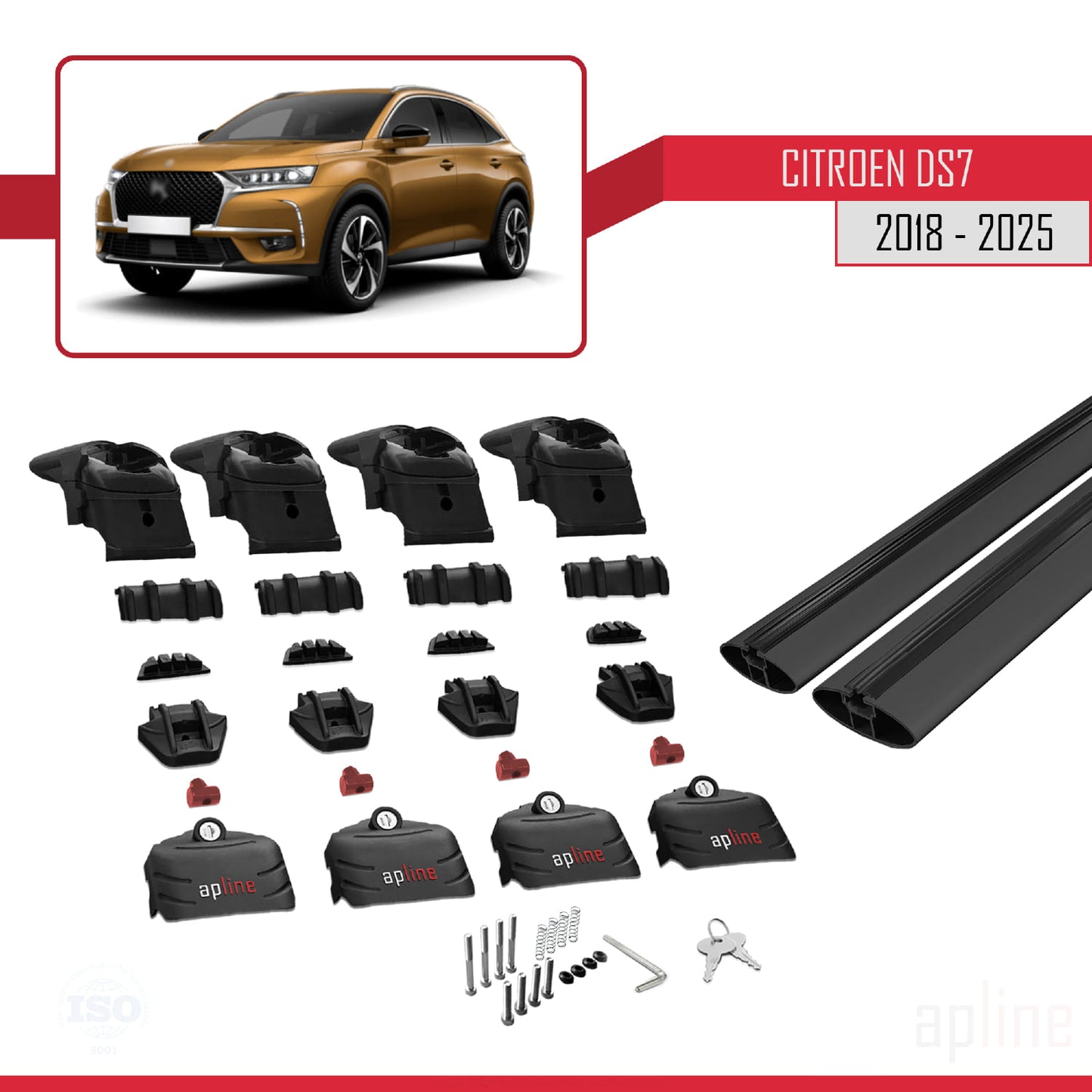 Compatibile con Citroen/DS 7 Crossback 2018-2025 ACE-2 Barre portatutto per auto Portapacchi in alluminio nero 2 barre
