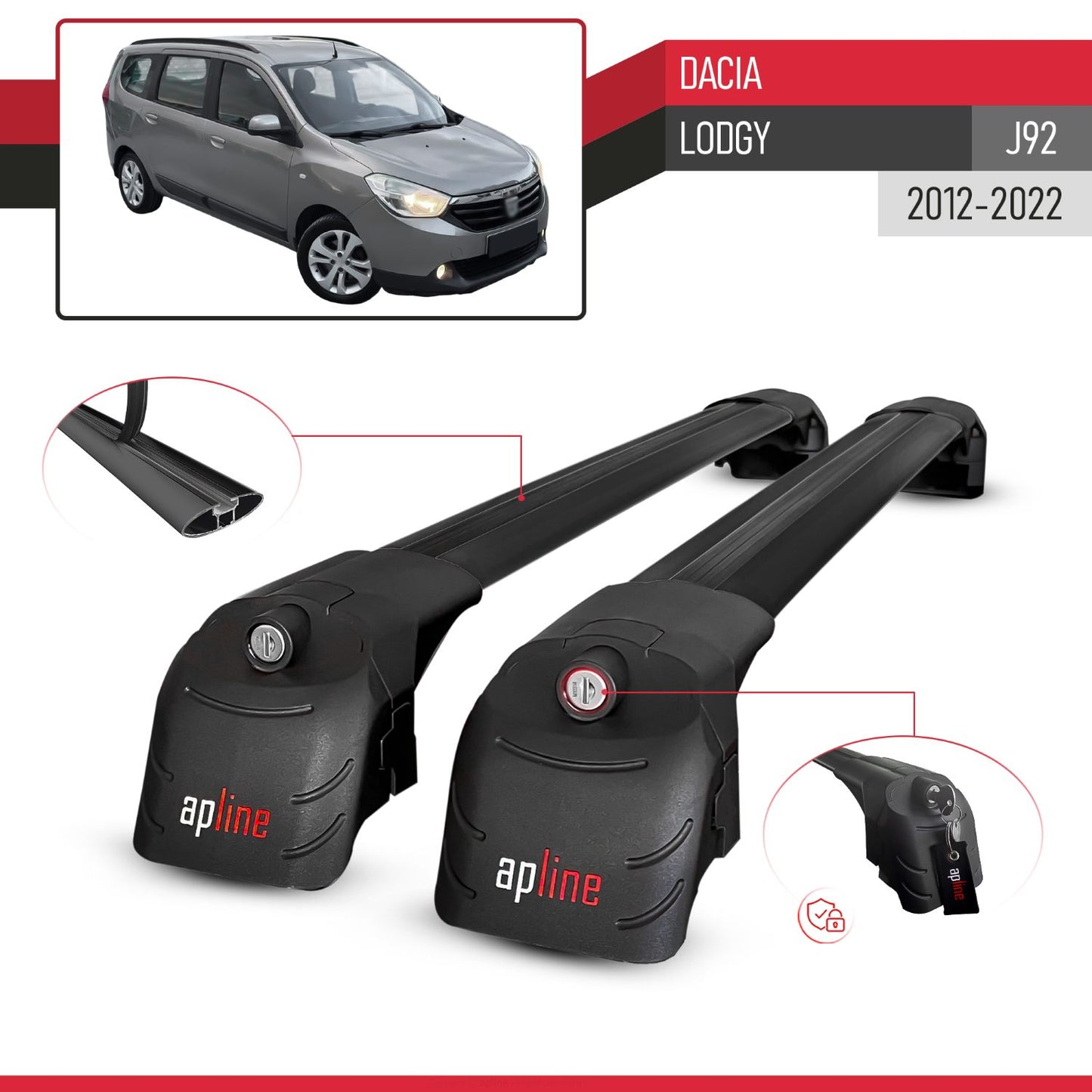 Compatible con Dacia Lodgy (J92) 2012-2022 ACE-2 Barras de Techo Auto Portaequipajes Barras Transversales Negro Aluminio 2 Barras