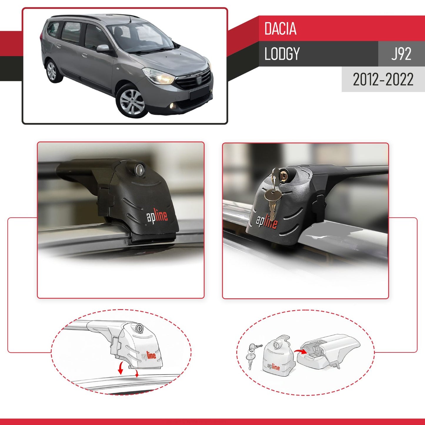 Compatible con Dacia Lodgy (J92) 2012-2022 ACE-2 Barras de Techo Auto Portaequipajes Barras Transversales Negro Aluminio 2 Barras