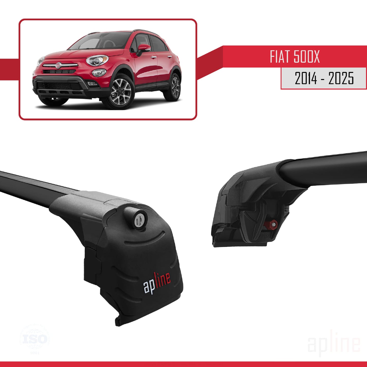 Compatible avec Fiat 500X 2014-2025 ACE-2 Barres de Toit Railing Porte-Bagages de Voiture Noir Aluminium 2 Barres