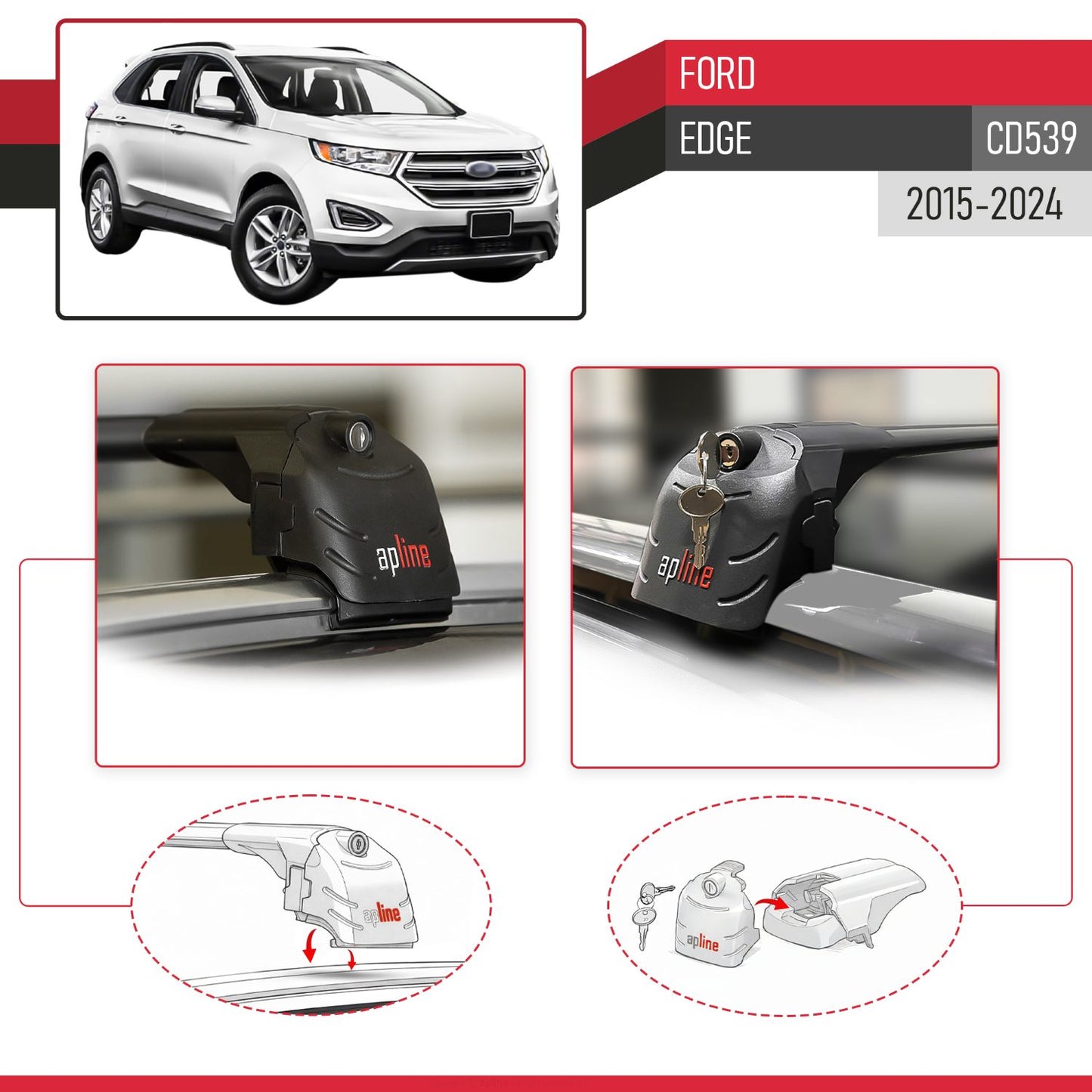 Compatible con Ford Edge (CD539) 2016-2021 ACE-2 Barras de Techo Auto Portaequipajes Barras Transversales Negro Aluminio 2 Barras