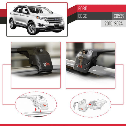Compatible con Ford Edge (CD539) 2016-2021 ACE-2 Barras de Techo Auto Portaequipajes Barras Transversales Negro Aluminio 2 Barras