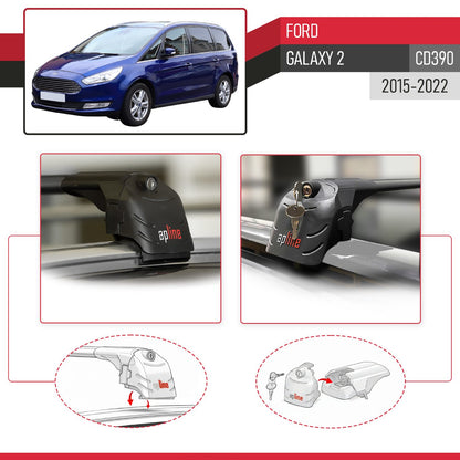 Compatible con Ford Galaxy 2 (CD390) 2015-2022 ACE-2 Barras de Techo Auto Portaequipajes Barras Transversales Negro Aluminio 2 Barras