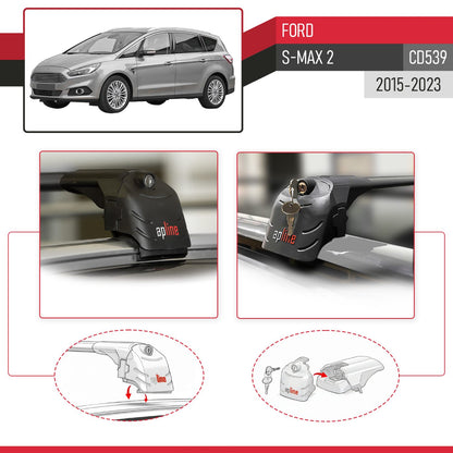 Compatible con Ford S-Max 2 (CD539) 2015-2023 ACE-2 Barras de Techo Auto Portaequipajes Barras Transversales Negro Aluminio 2 Barras