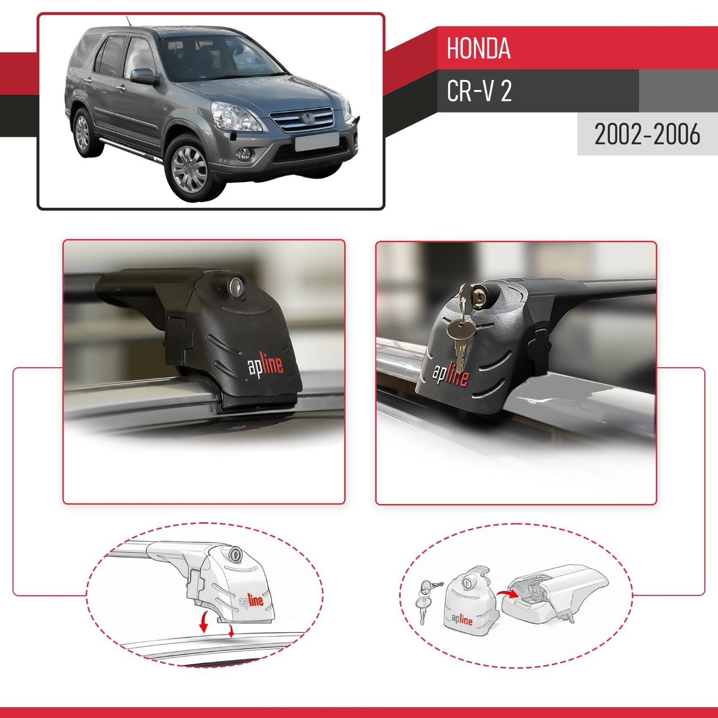 Compatible con Honda CR-V 2 2002-2006 ACE-2 Barras de Techo Auto Portaequipajes Barras Transversales Negro Aluminio 2 Barras