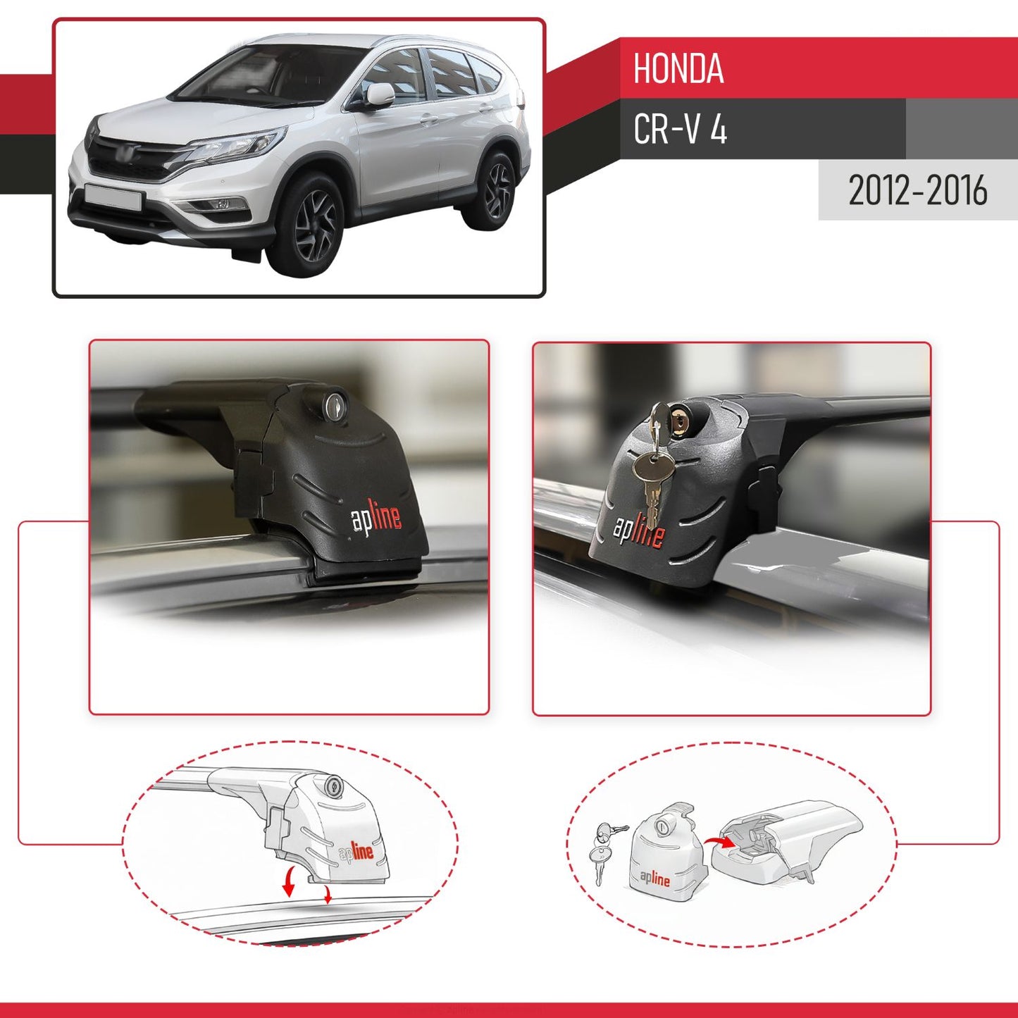 Compatible con Honda CR-V 4 2012-2016 ACE-2 Barras de Techo Auto Portaequipajes Barras Transversales Negro Aluminio 2 Barras