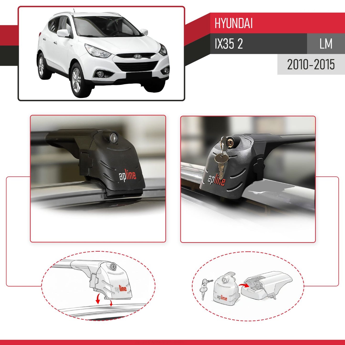 Compatible con Hyundai ix35 2 (LM) 2010-2015 ACE-2 Barras de Techo Auto Portaequipajes Barras Transversales Negro Aluminio 2 Barras