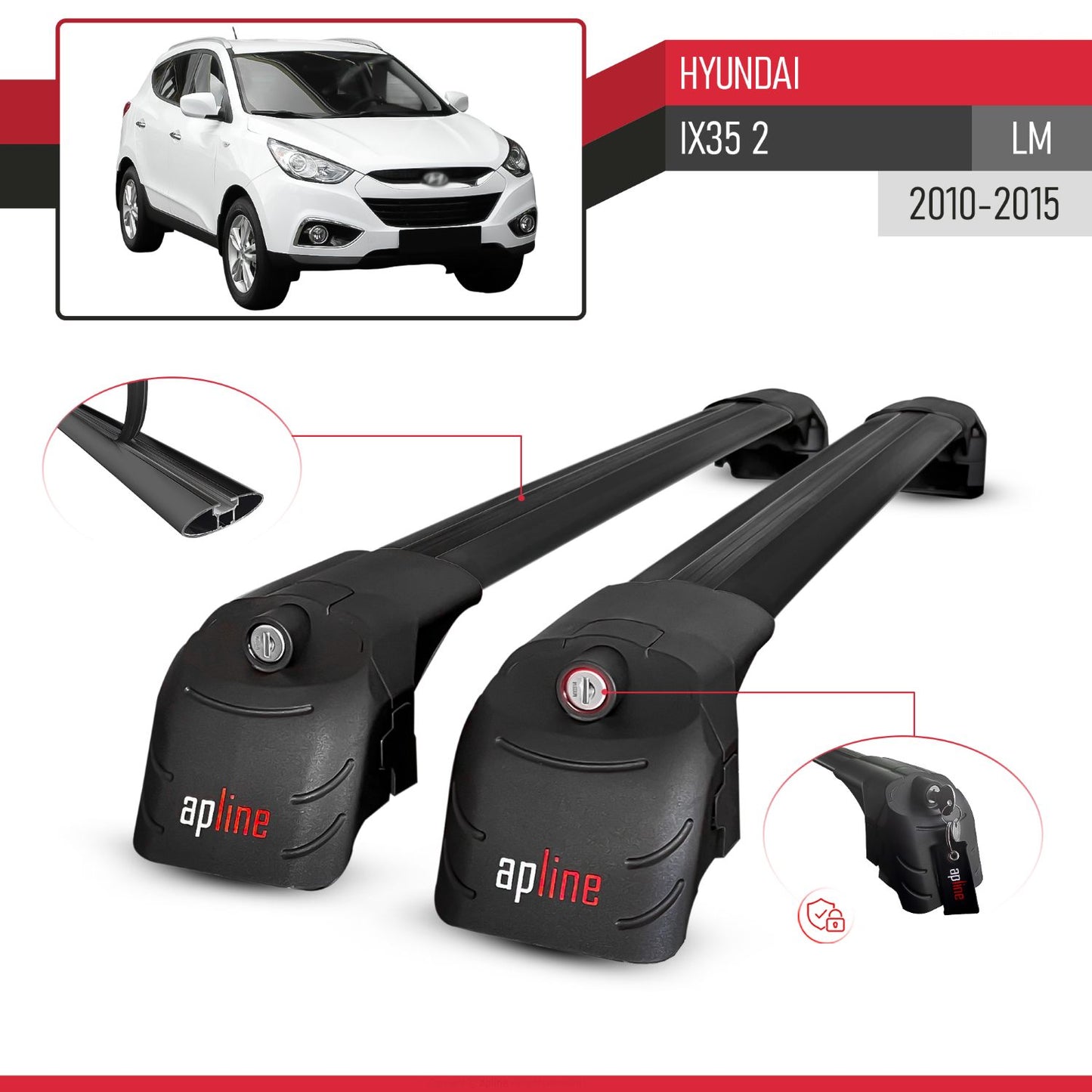 Compatible con Hyundai ix35 2 (LM) 2010-2015 ACE-2 Barras de Techo Auto Portaequipajes Barras Transversales Negro Aluminio 2 Barras