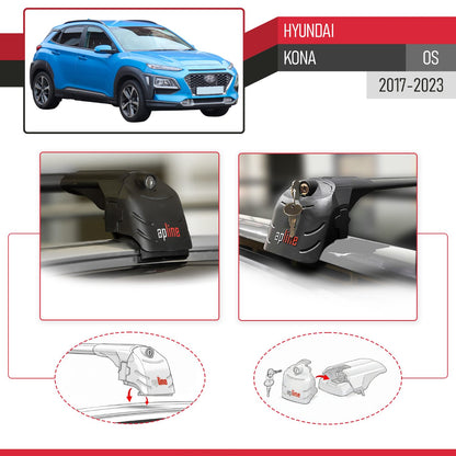 Compatible con Hyundai Kona (OS) 2017-2022 ACE-2 Barras de Techo Auto Portaequipajes Barras Transversales Negro Aluminio 2 Barras