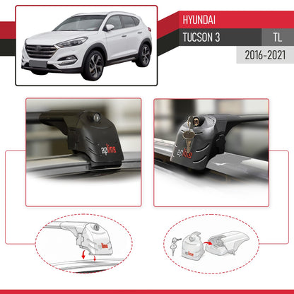 Compatible con Hyundai Tucson 3 (TL) 2016-2021 ACE-2 Barras de Techo Auto Portaequipajes Barras Transversales Negro Aluminio 2 Barras