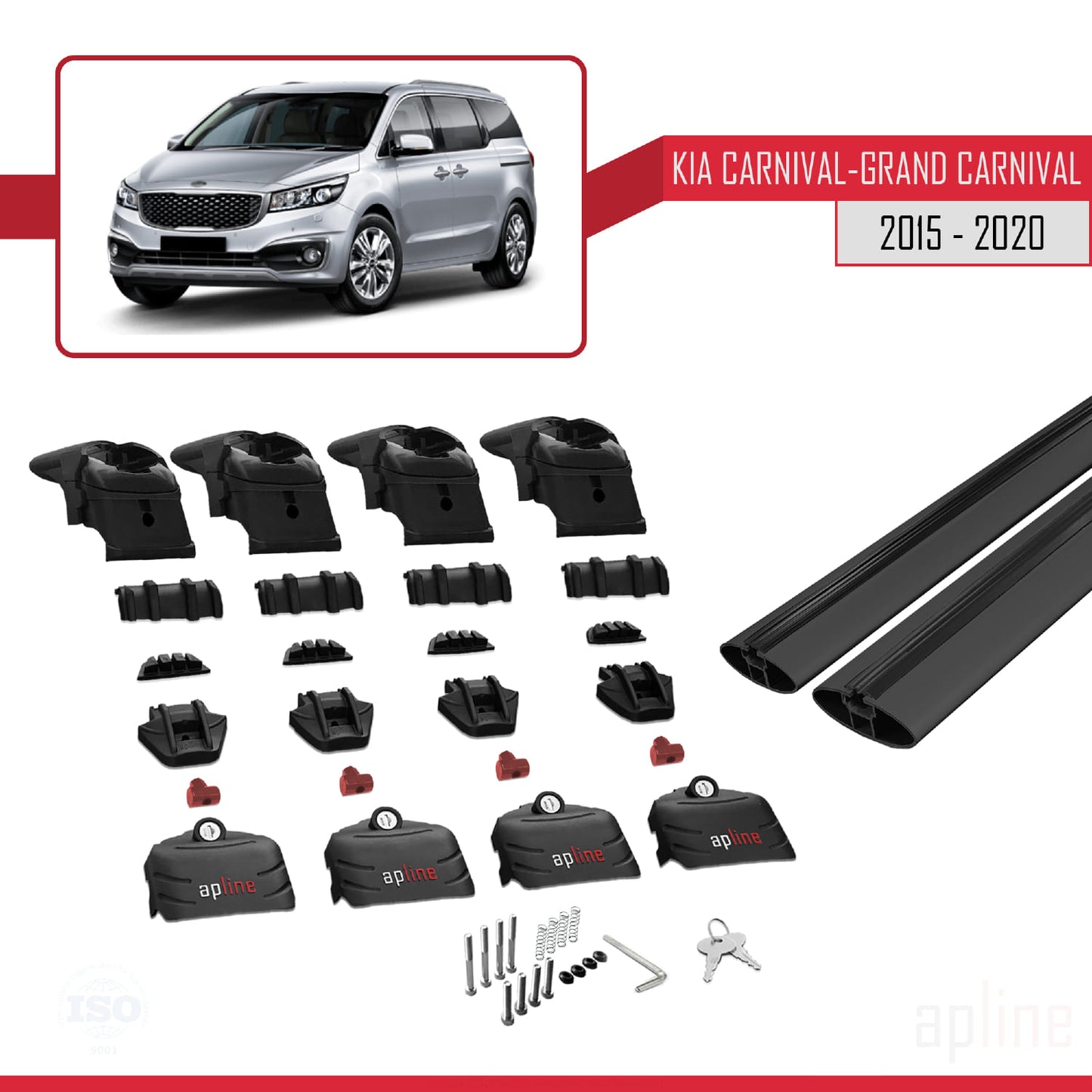 Compatible with Kia Carnival 3 (YP) 2015-2021 ACE-2 Car Roof Rack Cross Bar Black Aluminium 2 Bars