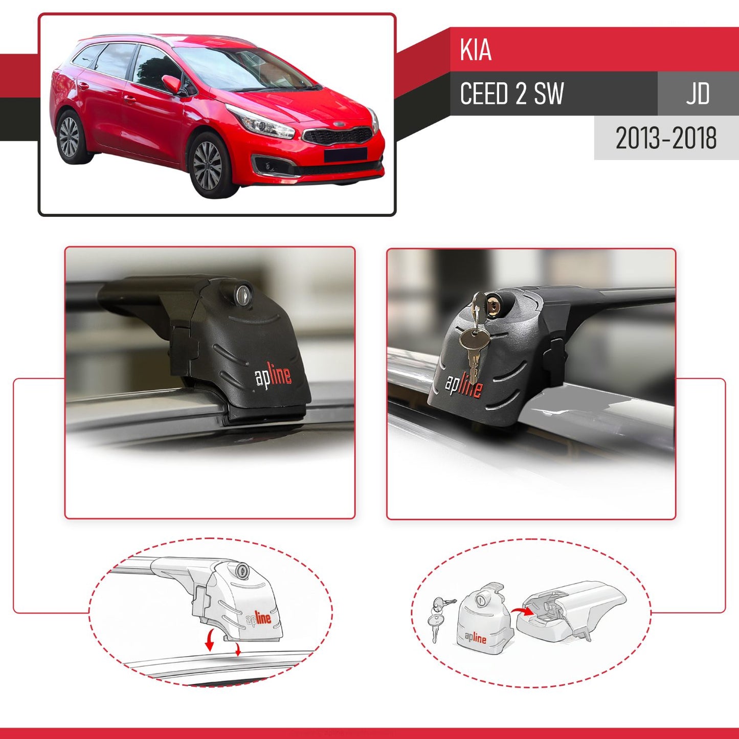 Compatible con Kia Ceed 2 (JD) Familiar 2013-2018 ACE-2 Barras de Techo Auto Portaequipajes Barras Transversales Negro Aluminio 2 Barras