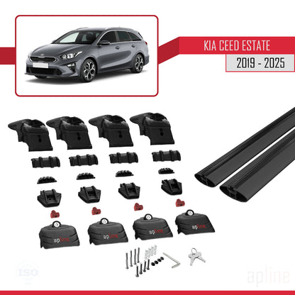 Compatible with Kia Ceed 3 (CD) SW 2019-2025 ACE-2 Car Roof Rack Cross Bar Black Aluminium 2 Bars