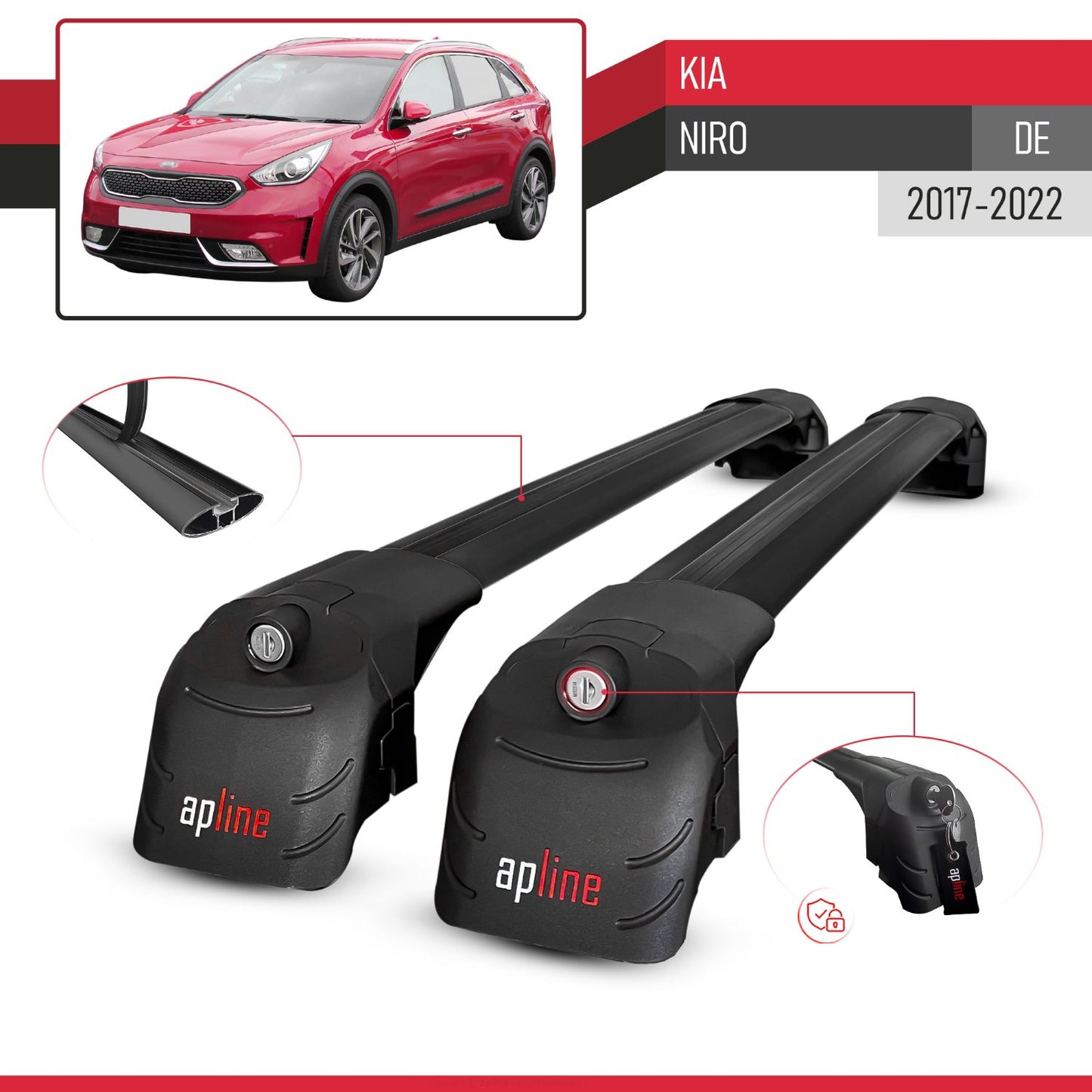 Compatible con Kia Niro (DE) 2017-2022 ACE-2 Barras de Techo Auto Portaequipajes Barras Transversales Negro Aluminio 2 Barras
