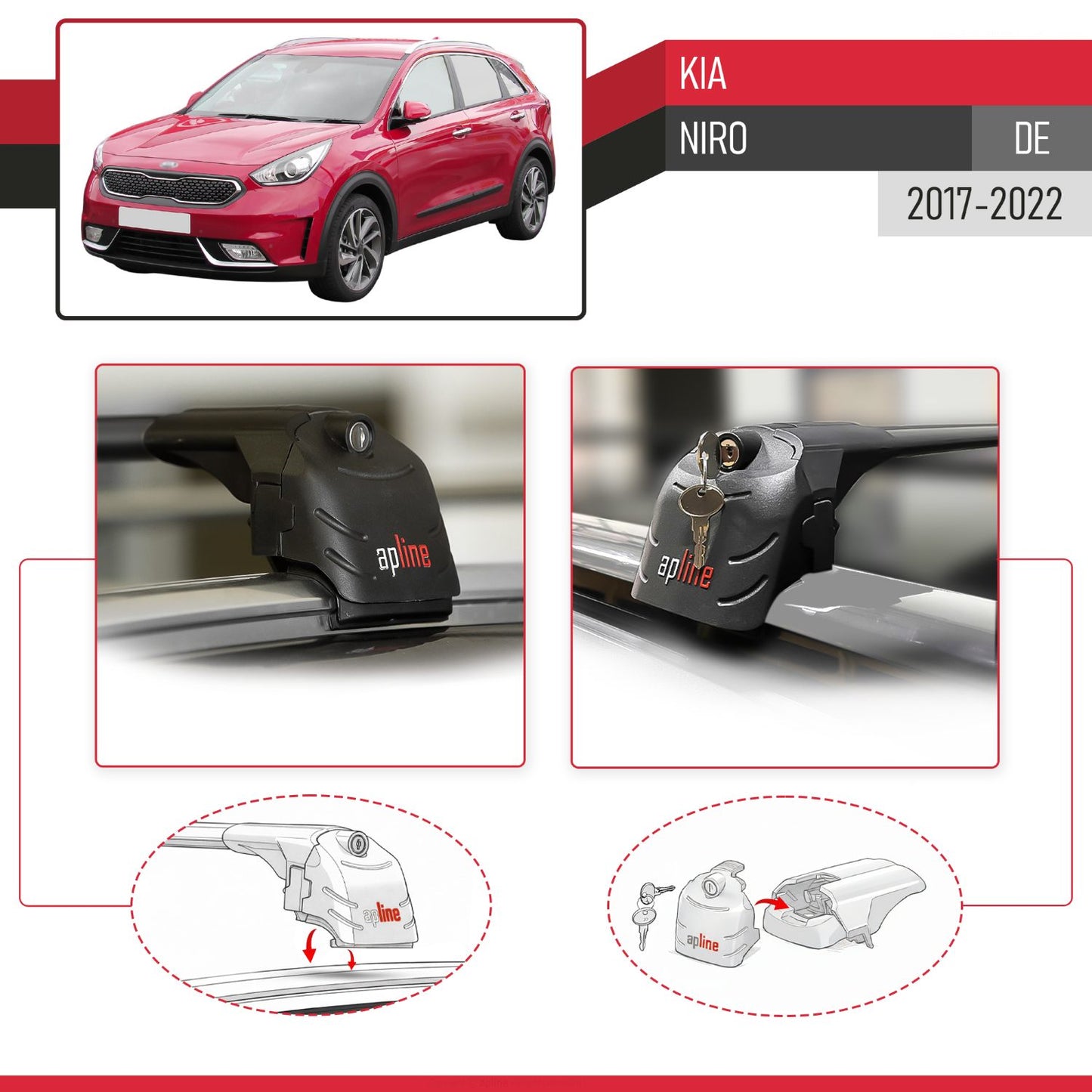 Compatible con Kia Niro (DE) 2017-2022 ACE-2 Barras de Techo Auto Portaequipajes Barras Transversales Negro Aluminio 2 Barras