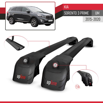 Compatible con Kia Sorento 3 (UM) Prime 2015-2020 ACE-2 Barras de Techo Auto Portaequipajes Barras Transversales Negro Aluminio 2 Barras