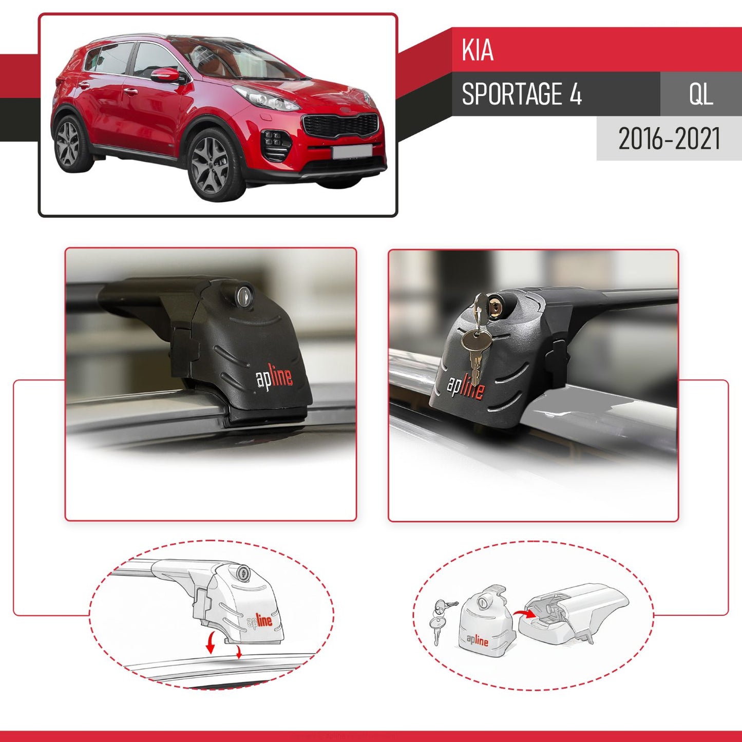 Compatible con Kia Sportage 4 (QL) 2016-2021 ACE-2 Barras de Techo Auto Portaequipajes Barras Transversales Negro Aluminio 2 Barras