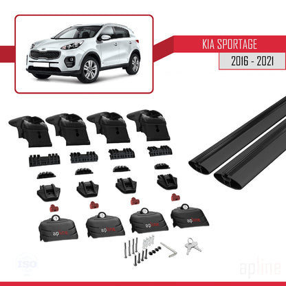 Compatible avec Kia Sportage 4 (QL) 2016-2021 ACE-2 Barres de Toit Railing Porte-Bagages de Voiture Noir Aluminium 2 Barres