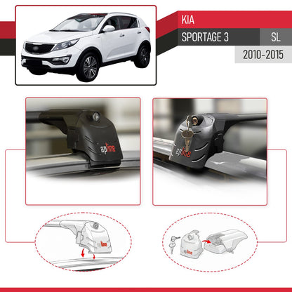 Compatible con Kia Sportage 3 (SL) 2010-2015 ACE-2 Barras de Techo Auto Portaequipajes Barras Transversales Negro Aluminio 2 Barras