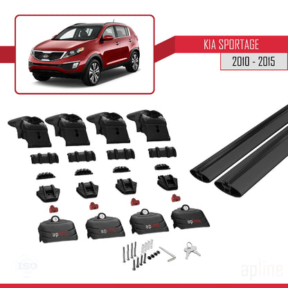 Compatible avec Kia Sportage 3 (SL) 2010-2015 ACE-2 Barres de Toit Railing Porte-Bagages de Voiture Noir Aluminium 2 Barres