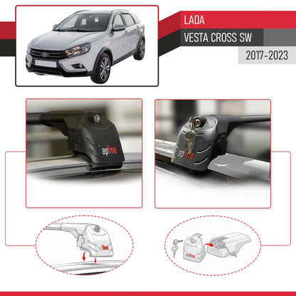 Compatible con Lada Vesta/Cross Familiar 2017-2023 ACE-2 Barras de Techo Auto Portaequipajes Barras Transversales Negro Aluminio 2 Barras