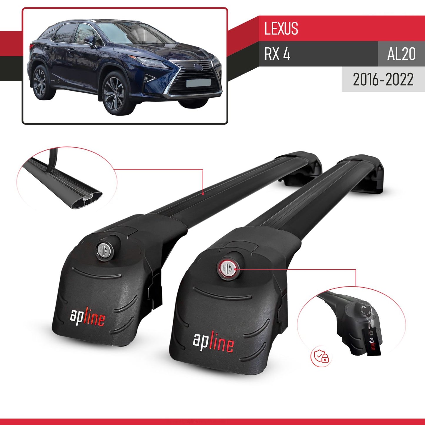 Compatible con Lexus RX 4 (AL20) 2016-2022 ACE-2 Barras de Techo Auto Portaequipajes Barras Transversales Negro Aluminio 2 Barras