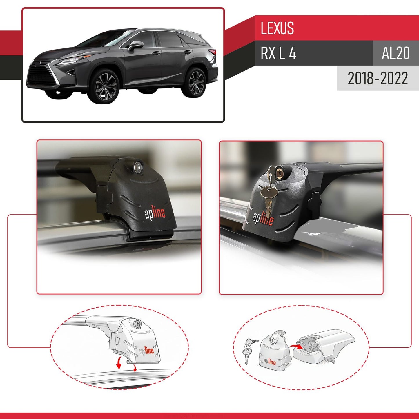 Compatible con Lexus RX 4 L (AL20) 2018-2022 ACE-2 Barras de Techo Auto Portaequipajes Barras Transversales Negro Aluminio 2 Barras