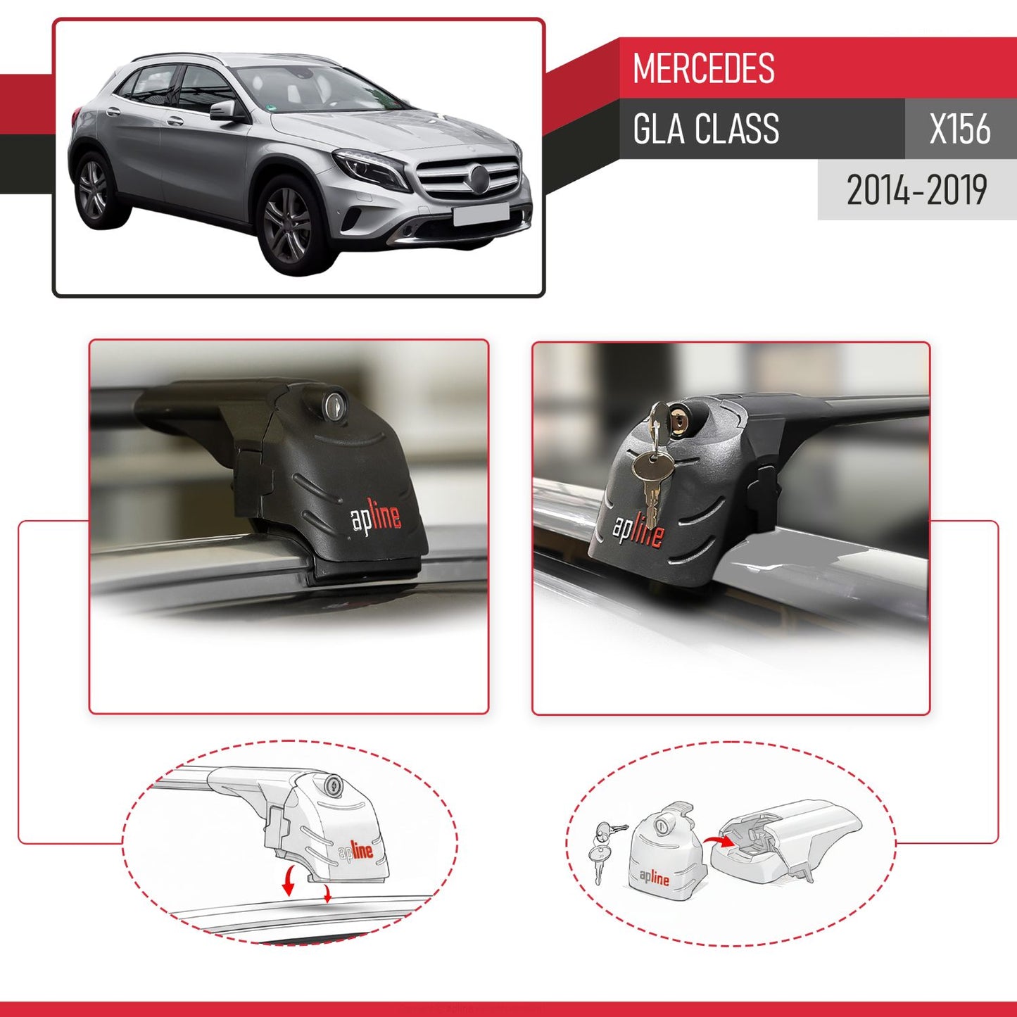 Compatible con Mercedes Clase GLA (X156) 2014-2019 ACE-2 Barras de Techo Auto Portaequipajes Barras Transversales Negro Aluminio 2 Barras