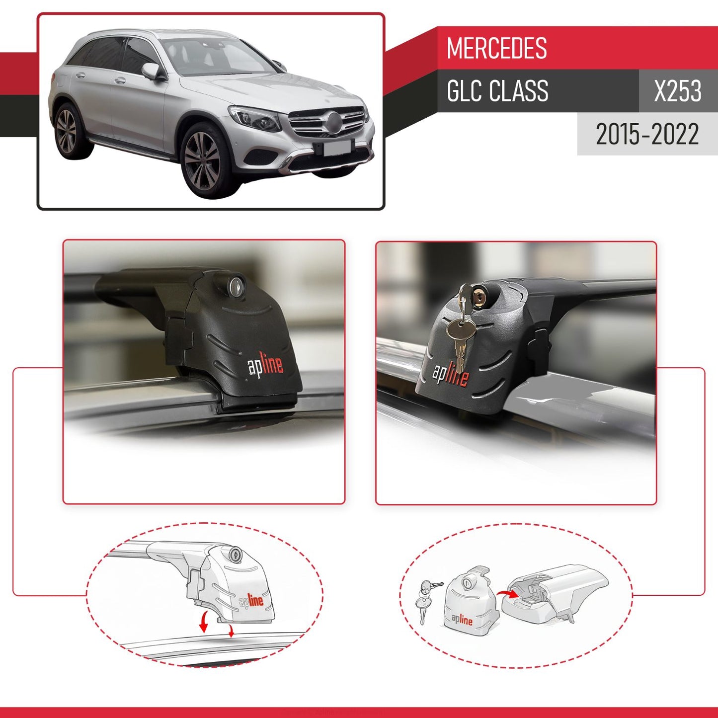 Compatible con Mercedes Clase GLC (X253) 2016-2022 ACE-2 Barras de Techo Auto Portaequipajes Barras Transversales Negro Aluminio 2 Barras
