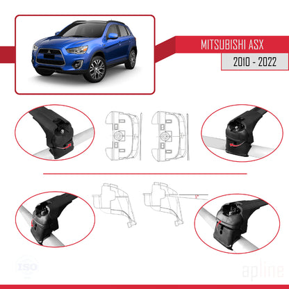 Compatible avec Mitsubishi ASX (GA) 2010-2022 ACE-2 Barres de Toit Railing Porte-Bagages de Voiture Noir Aluminium 2 Barres